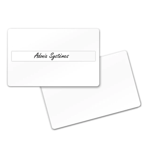 Zebra, cartes PVC Blanches avec zone de signature. 0,76mm d'épaisseur