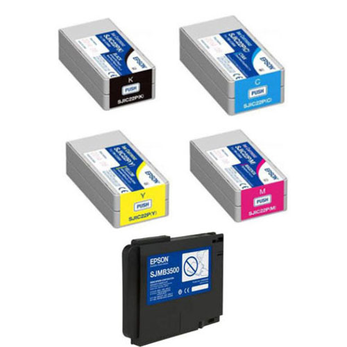 Cartouches Epson Tm-C3500, Pack 4 Couleurs Plus Bac De Récupération D'encre